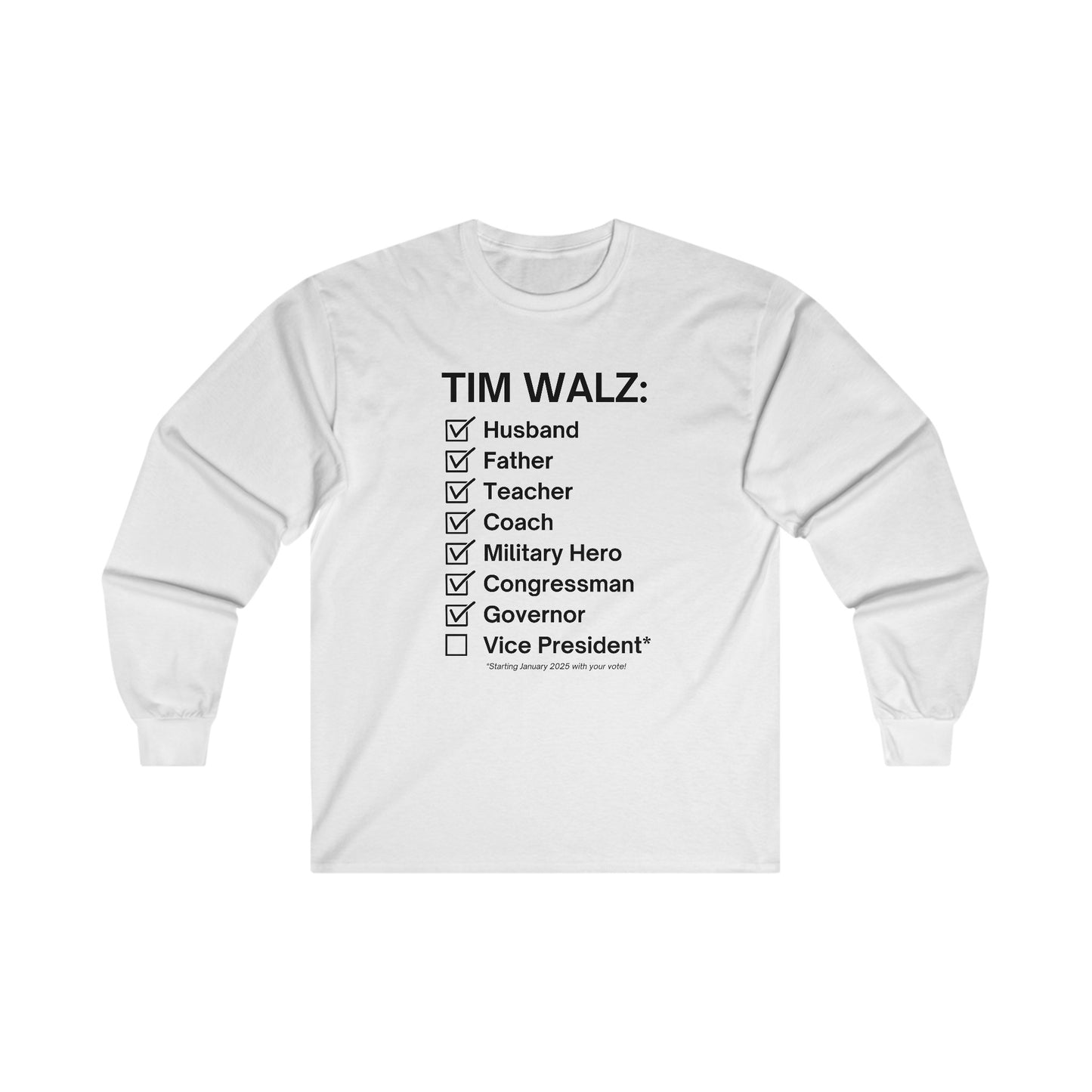 Tim Walz Checklist Long Sleeve Tee