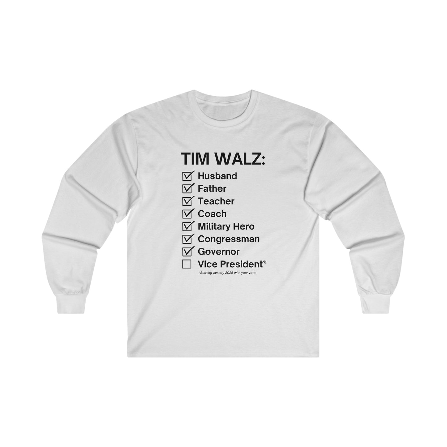 Tim Walz Checklist Long Sleeve Tee